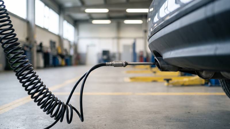 Abgassonde am Endrohr eines Fahrzeugs