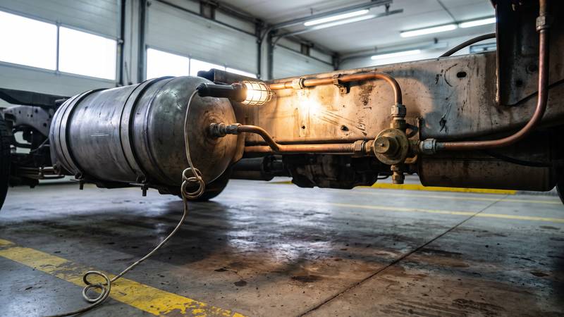 Gasanlage mit Leitungen und Ventil an einem Fahrzeug